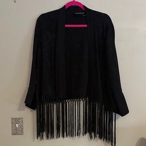 Zara Black Fringe paisley print Cardigan/ shrug